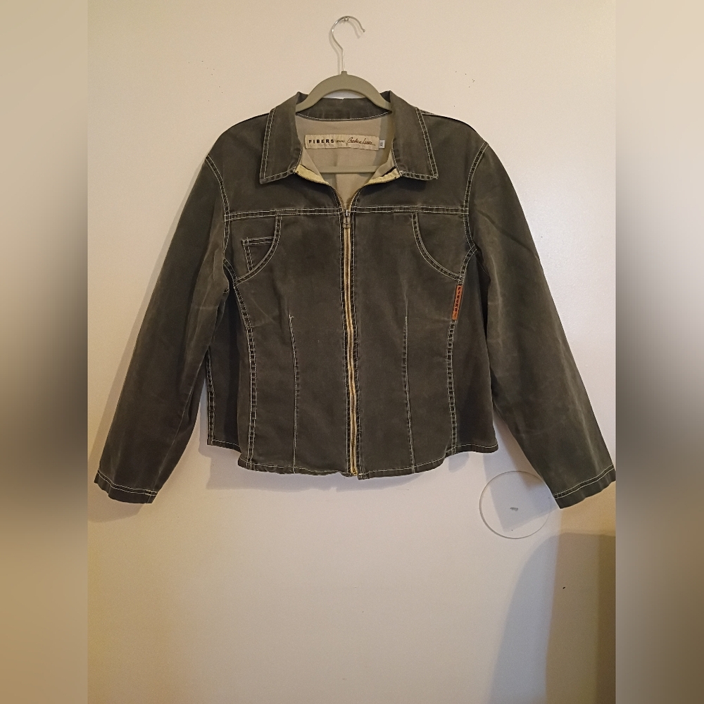 Fiber Jeans By Barbara Lesser Gray Jacket for Women‎ Sz XL